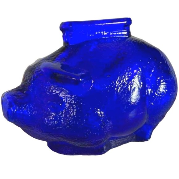 Vintage Small Cobalt Blue Glass Piggy Coin Money Bank•MINT CONDITION•I have ten - Picture 1 of 10
